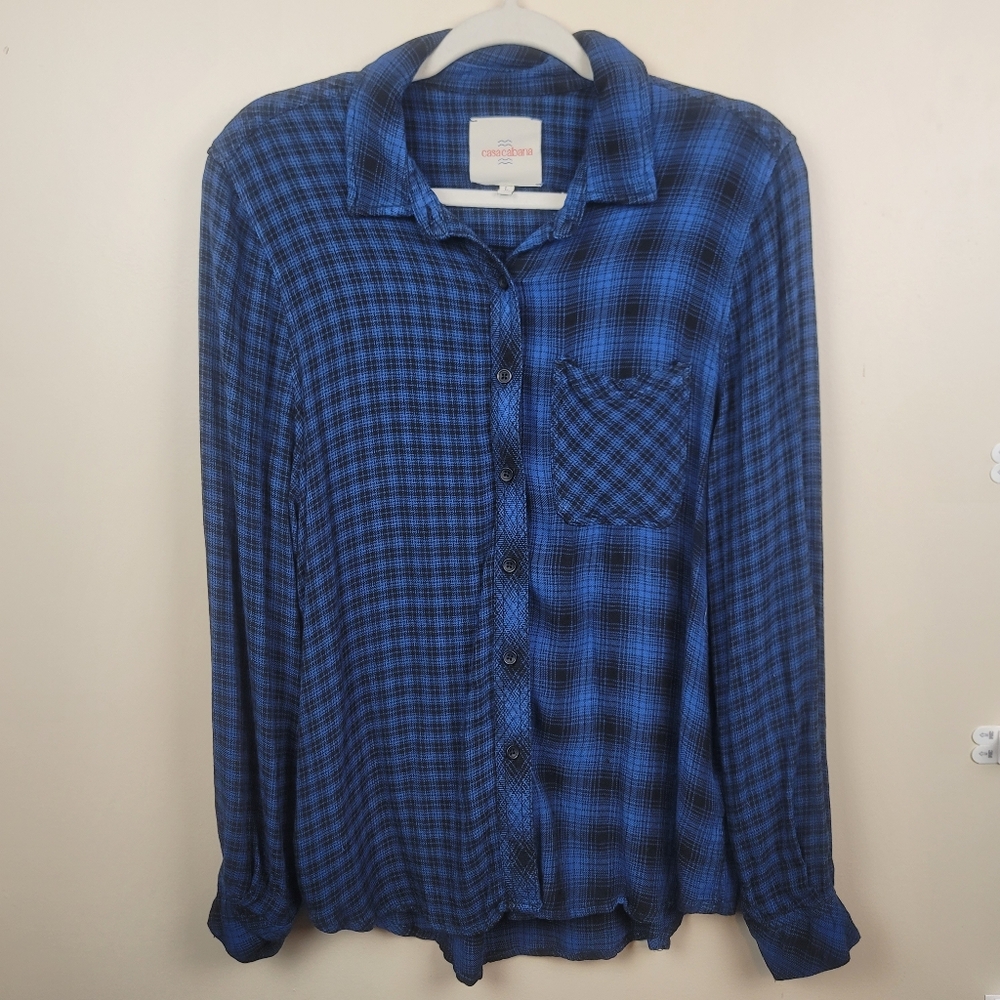 Casacabana Rayon Plaid Long Sleeve Shirt size L
